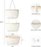 TeoKJ Over the Door Hanging Basket, 3-Tier Woven Cotton Wall-Mounted Storage Organizer Bag Decorative Hanging Nursery Baskets
