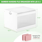 Hanging File Box Organizer for Letter Size 2 Pack, Bamboo Acrylic File Folder Storage with Lid Clear Wooden Moving Boxes Wood