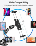 Heavy Duty Car Tablet Mount Holder - [Metal Arm] Dashboard Windshield Suction Cup Tablet Holder for Truck/Car Mount, for 4.7-13" Tablets Like iPad Pro Air, Mini, Galaxy Tab, Z Fold, Fire HD, iPhone