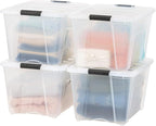 IRIS USA 54 Qt Stackable Plastic Storage Bins with Lids, 8 Pack - BPA-Free, Made in USA - See-Through Organizing Solution, La