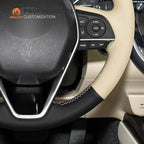 MEWANT Breathable Beige + Black Microfiber Leather DIY Car Steering Wheel Cover for Toyota Camry 2018-2019 / Toyota Avalon 2019 / Toyota Corolla 2019-2020 / Toyota RAV4 2019
