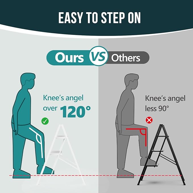 WOA WOA Step Ladder, Widen Pedals Folding Step Stool with Anti-Slip Foot, Portable Lightweight Aluminum Ladder, Household Ste