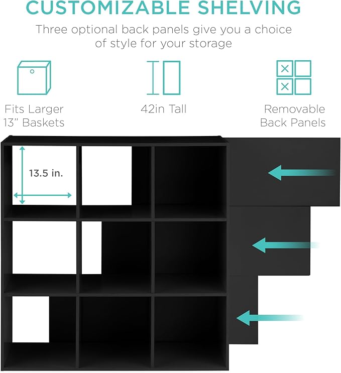 Best Choice Products 9-Cube Storage Organizer, 13.5in Shelf Opening, Bookcase, Display Shelf, Customizable w/ 3 Removable Bac