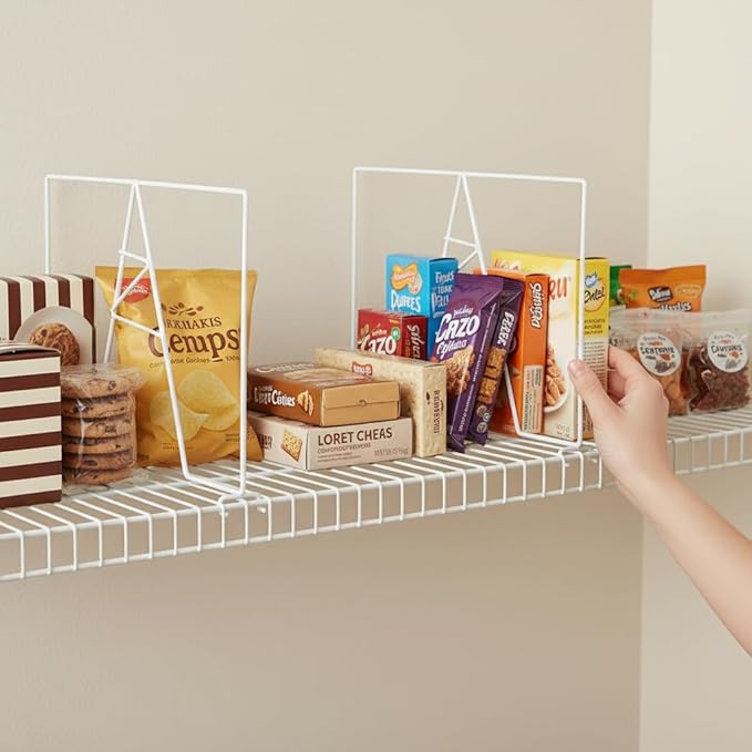Wire Shelf Dividers - White Closet Organization & Storage Organizer - No Tool Shelf Divider for Wire Shelves - Metal Shelf Ac