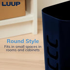 STORi Luup Bathroom Wastebasket, Secure Grocery Bags, Plastic Garbage Container for Vanity, Laundry Room, Kitchen, Office, 2.5 Gallon, Navy, Made in USA