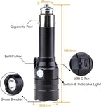 Small Flashlight Rechargeable with 12 Volt Car Cigarette Lighter & USB C for Auto Vehicles Emergency, Car Escape Tool, Outdoo