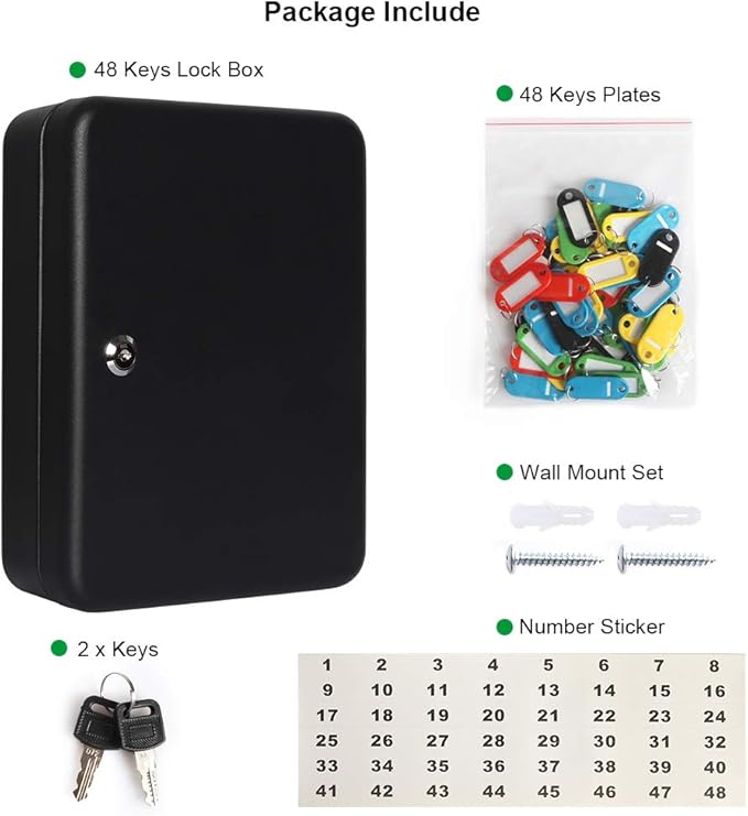 Jssmst Key Lock Box Wall Mount Security Key Storage Box, Locking Key Cabinet Wall Mount with 48 Key Hooks & Tags Key Labels, 