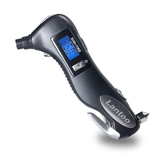 Digital Tire Pressure Gauge 150 PSI – 5-in-1 Emergency Tool for Cars, Trucks & Bikes – Includes Seatbelt Cutter, Window Breaker, LED Flashlight & Red Safety Light - 1 Pack
