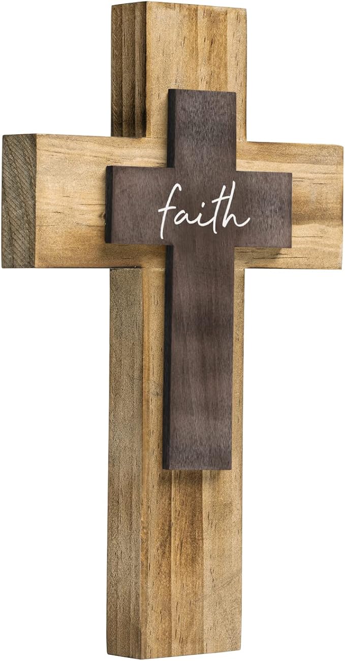 OKSQW Wall Wooden Cross Christians Crosses Spiritual Religious Cross With Hook Christmas Wall Hanging Handmade Nature Wood Co