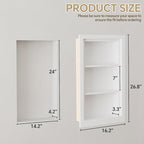 Solid Wood 14 X 24 Recessed Medicine Cabinet,3-Tier, Medicine Cabinet Organizer,Wall Niche, Bathroom Wall Cabinet, Recessed B