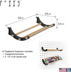 PEGGY Pegboard Accessory Hook and Dowel Organizer Storage for Tape, Steel Wire Spools, Ribbon, Crafts, Hobby, 12” kit (6pk)