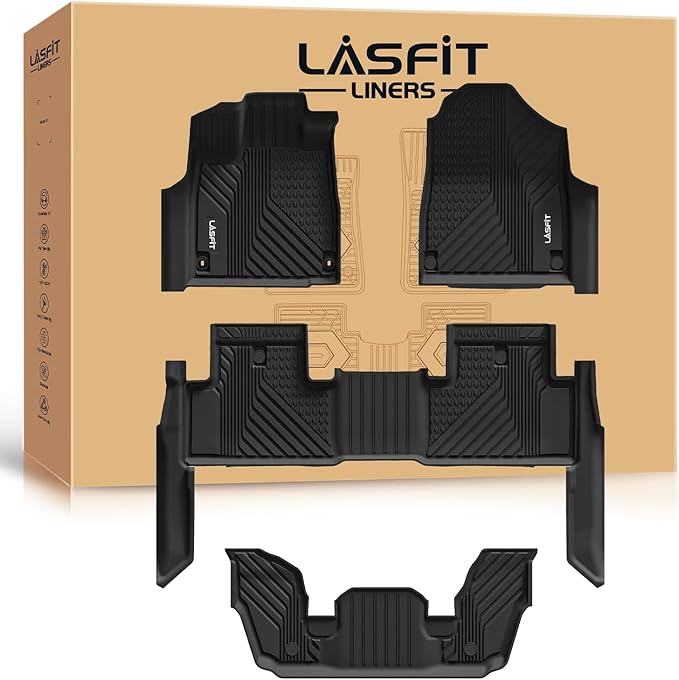 LASFIT Floor Mats for Acura MDX (2022-2026) All Weather Floor Liner TPE Custom Fit Car Mats for Acura MDX 1st & 2nd & 3rd Row Mats, Black,Tasteless, Durable and Easy to Clean