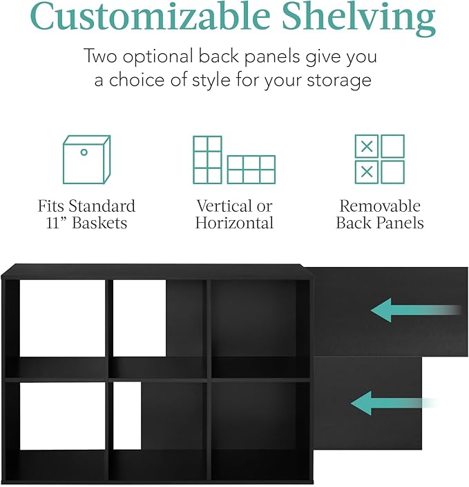 Best Choice Products 6-Cube Storage Organizer, 11in Shelf Opening, Bookcase, Display Shelf, Customizable w/ 3 Removable Back 