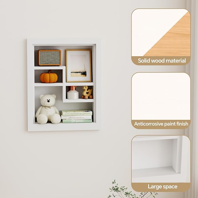 Solid Wood 14 X 18 Recessed Medicine Cabinet,2-Tier, Medicine Cabinet Organizer,Wall Niche, Bathroom Wall Cabinet, Recessed B