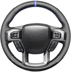 MEWANT Hand Stitch Genuine Leather Carbon Fiber Steering Wheel Cover for Ford F-150 F-250 F-350 F-450 F-550 F-600 F-650