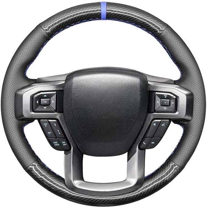 MEWANT Hand Stitch Genuine Leather Carbon Fiber Steering Wheel Cover for Ford F-150 F-250 F-350 F-450 F-550 F-600 F-650