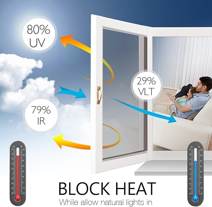 STATINT Window Film Privacy One Way Mirror Glass Tint Heat Control Sun UV Blocking Sliding Door Tinting Reflective Static Cling for Home, Black-Silver, 41.3 Inch X 6.5 Feet