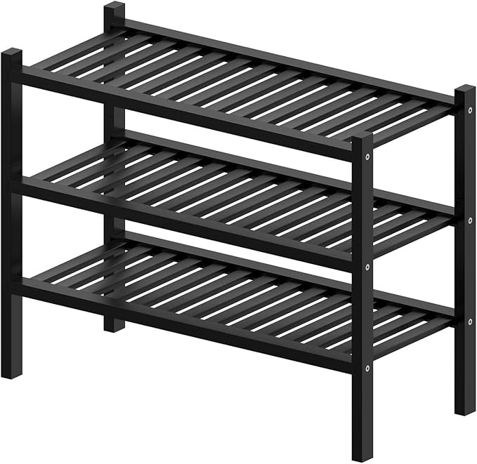 ROMGUAR CRAFT 3 Tier (Thick) Bamboo Shoe Rack for Entryway, Small Wood Shoe Shelf Storage Organizer for Closet, Shoe Stand fo