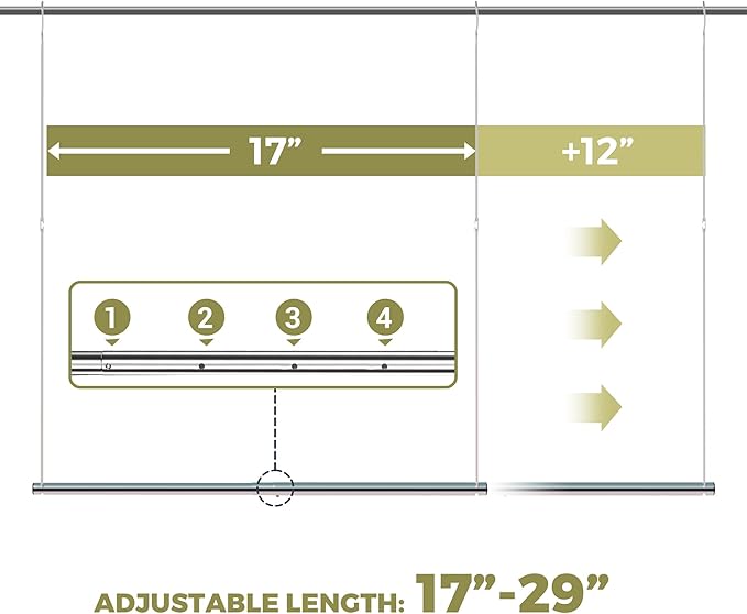 Hanging Closet Rod, 17-29In Adjustable Width and Up to 37In Height Adjustable Closet Rod Extender, Double Closet Rods Hanging