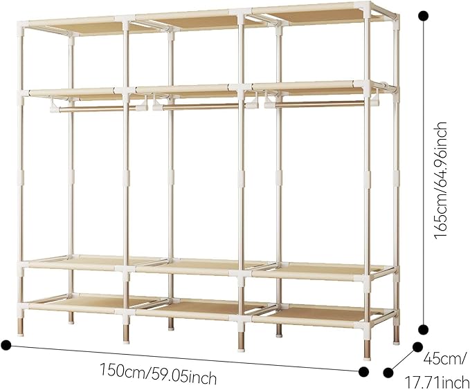 Portable Wardrobe Closet Durable and Easy to Assemble Heavy Duty Clothes Rack with Non-Woven Cover Fabric Best for Bedroom an