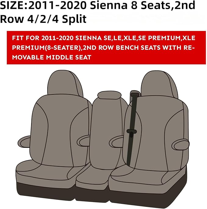 EKR Sienna Seat Covers for 2011-2020 Toyota Sienna LE,XLE, SE,XLE Premium 2nd Row 4/2/4 Split,8 Seats,Waterproof Car Seat Cov