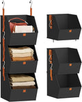 Homsorout Collapsible Hanging Closet Organizer - 3 Tier Closet Shelves Storage System with Hooks, Fabric Hanging Storage Bins