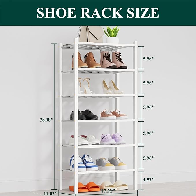 Smiry Shoe Rack, 6 Tier Thick Small Bamboo Shoe Organizer, Stackable Free Standing Wooden Shoe Storage Shelf for Closet, Entr