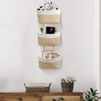 TeoKJ Over the Door Hanging Basket, 3-Tier Woven Cotton Wall-Mounted Storage Organizer Bag Decorative Hanging Nursery Baskets