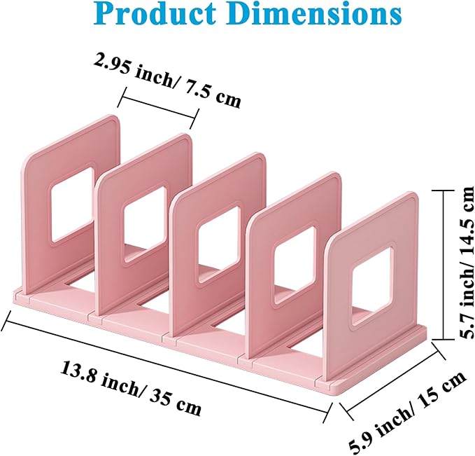 SAYEEC Desk File Sorter Vertical Desktop File Folder Organizer 4 Section Plastic Book Holder Adjustable Shelf Dividers Closet