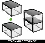 mDesign Plastic Desk Organizer and Storage Bin w/Pull Out Drawer - Stackable Office Storage Container for Office Supplies - D