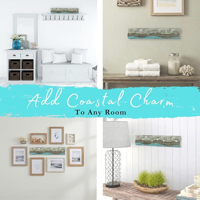 Crab Driftwood Wall Art & DIY Key Holder – Handmade Coastal Home Decor – 17.5" Genuine Weathered Wood Plank with 5 Removable 