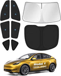 KUST Car Window Shades for 2020-2024 Tesla Model Y Accessories with No-Fall Suction Cups Windshield Sun Shade Side Rear Window Covers Sunshade Privacy Protection for Camping 8PCS(Not for Juniper)