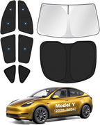 KUST Car Window Shades for 2020-2024 Tesla Model Y Accessories with No-Fall Suction Cups Windshield Sun Shade Side Rear Window Covers Sunshade Privacy Protection for Camping 8PCS(Not for Juniper)