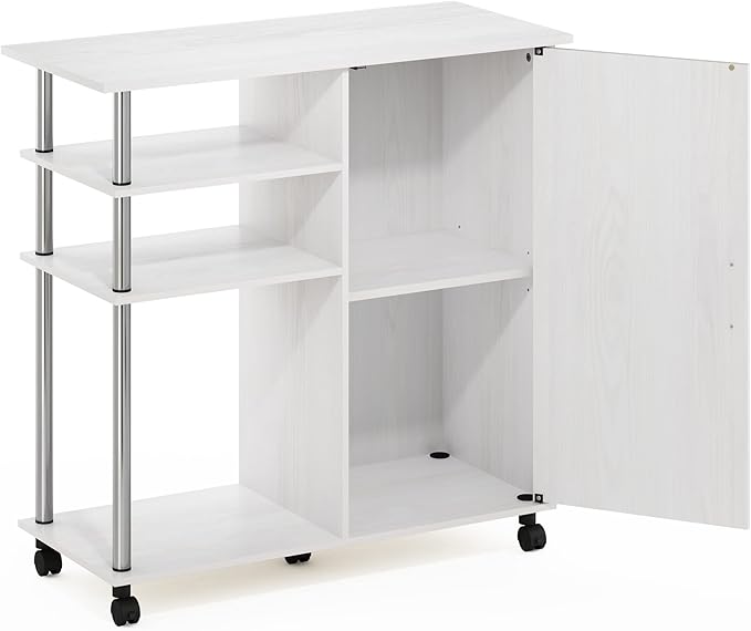 Furinno Helena Multipurpose Storage Cabinet/Shelves,Printer Stand with Lockable Wheels, Stainless Steel Tubes, White Oak/Chro