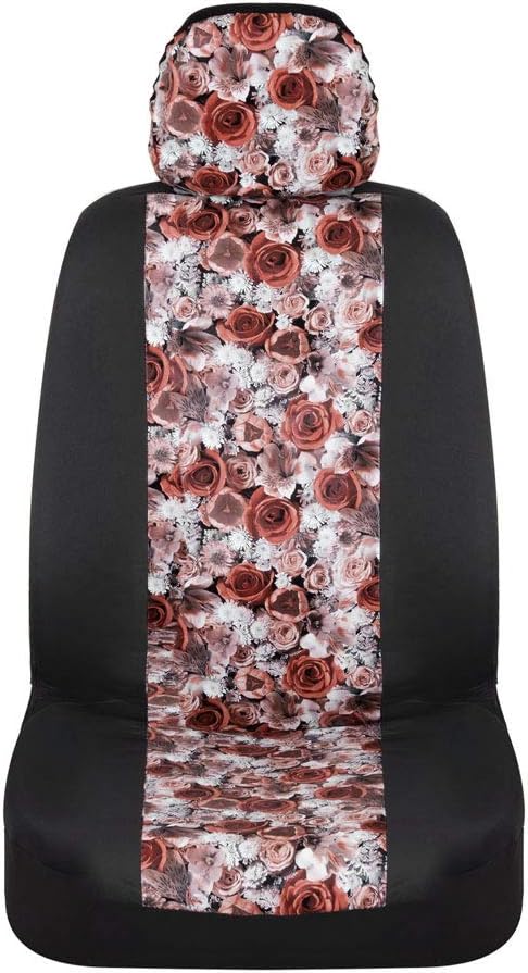 BDKdusty rose Floral Faux Leather Car Seat Covers for Front Seats, 2 Pack – Flower Pattern Front Seat Cover Set, Sideless Des