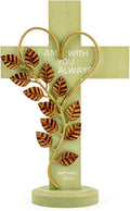 Wooden Wall Cross with Iron Heart Leaf Decorated with Hook and Base Hanging Wall Or Table Cross with Matthew 28:20 For Church