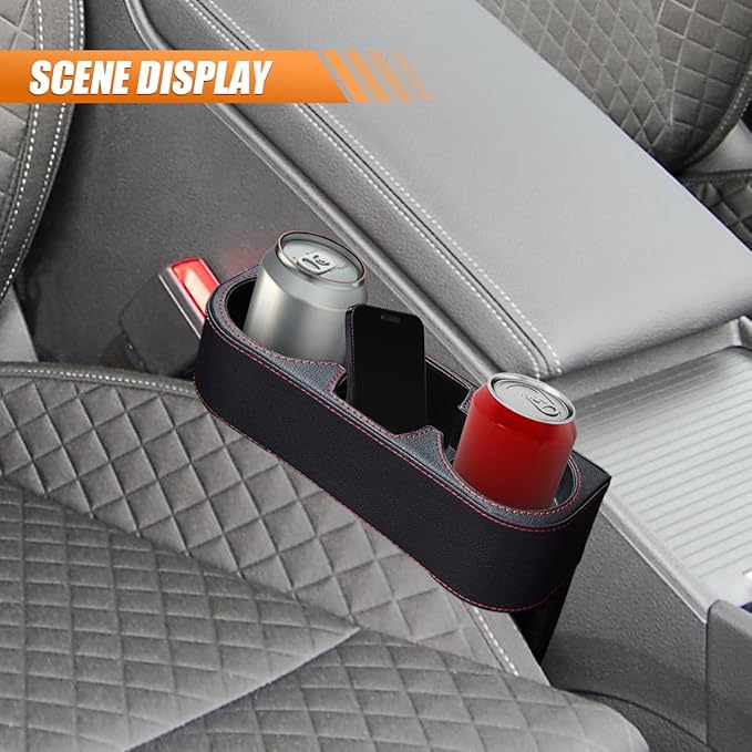 Car Cup Holder, PU Leather Car Seat Gap Filler Organizer Cup Drink Holder, Multifunctional Coin Bucket Cell Mobile Phone Hold