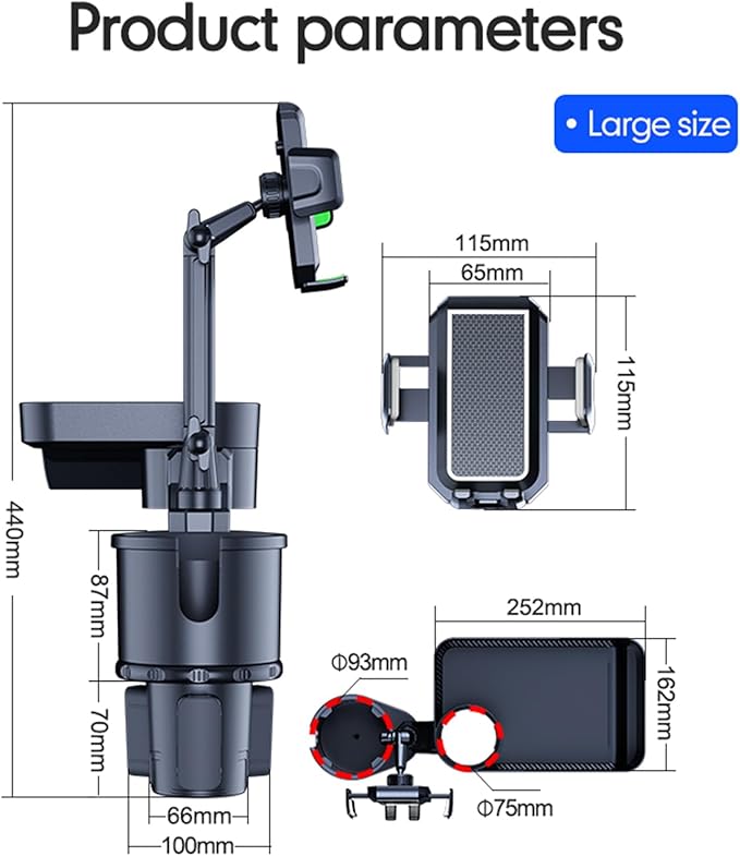 Car Cup Holder Multifunctional Cup Holder Expander with ° Rotation Tray Mobile Phone Holder Adjustable Base to Front Back Sea