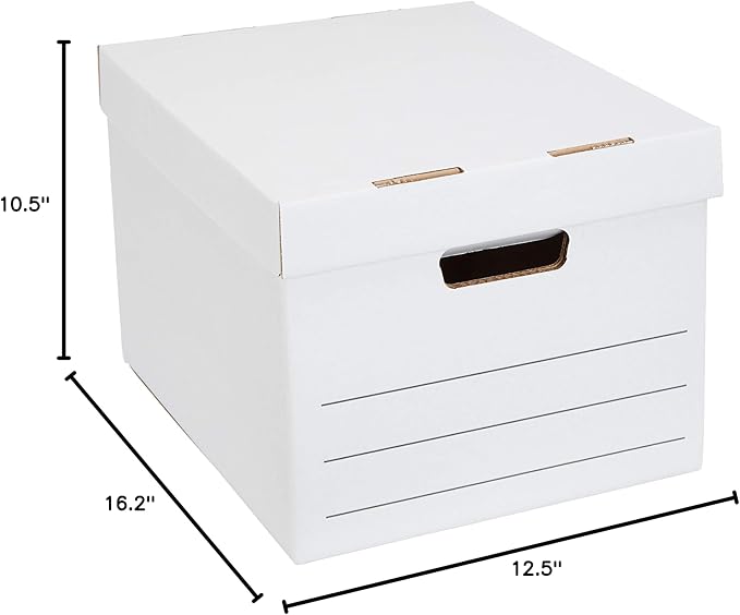 Amazon Basics Medium Duty Storage/Filing Boxes with Lid and Handles, Legal/Letter Size, 12-Pack, White, 16.2" L x 12.5" W x 1