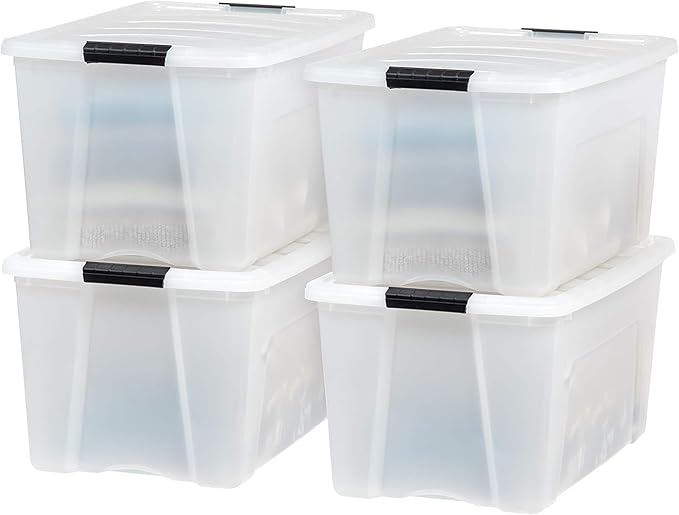 IRIS USA 72 QT Plastic Storage Box with Lid and Latches - 8 Pack - BPA-Free, Discreet Organizing Solution, Durable Nestable S