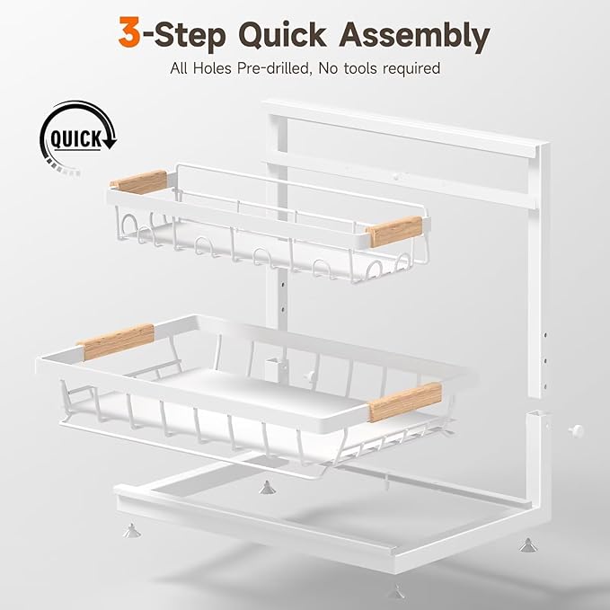 Sevenblue 2 Packs Under Sink Organizer, Height Adjustable 2 Tier Under Kitchen Sink Organizer, Multi-Purpose Storage Shelf fo