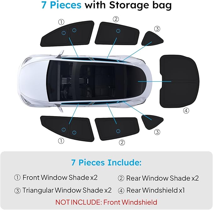 Wigoo 2026 Upgrade Tesla Model Y Side Window Sunshade [Ice-Crystal Cool, Suction No-Fall] Sun Block for Baby & Camping & Privacy Napping, 7PCS No Front Windshield for Model Y 2020-2024 Exclude Juniper