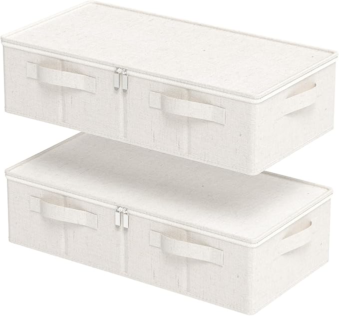 Underbed Storage Container, Foldable Under Bed Bins, Wardrobe Organisers with Lid for Organizing Clothes, Sheets, Blankets, C