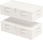Underbed Storage Container, Foldable Under Bed Bins, Wardrobe Organisers with Lid for Organizing Clothes, Sheets, Blankets, C