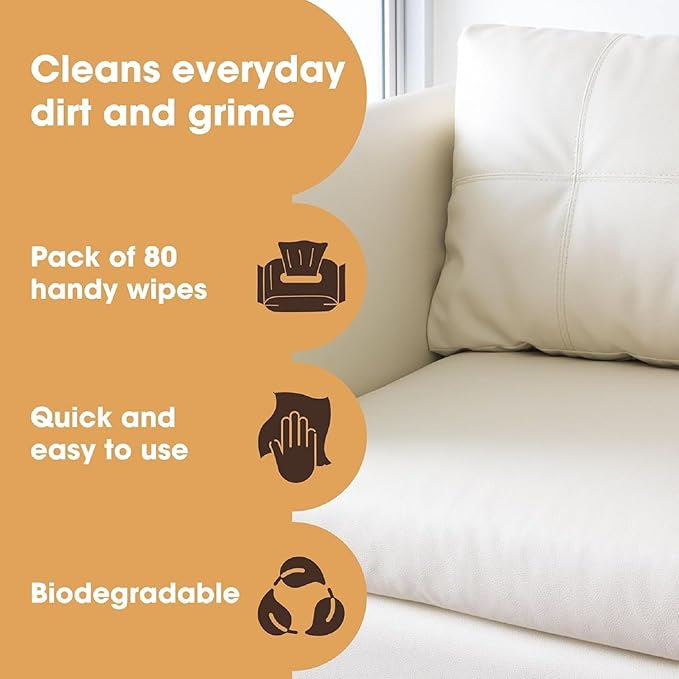 Furniture Clinic Leather Cleaning Wipes | 80 Count | 4-in-1 Clean, Nourish, Condition, & Restore Leather & Vinyl Furniture, H