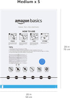 Amazon Basics Vacuum Storage Bags for Clothes, Compression Zipper with Hand Pump, Medium, White, Sky Blue, 5-Pack