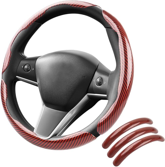 Carbon Fiber Steering Wheel Cover 3PCS, Non-Slip Grip for Universal Cars,Fit for 14–16 Inch Wheels, Interior Accessories for 