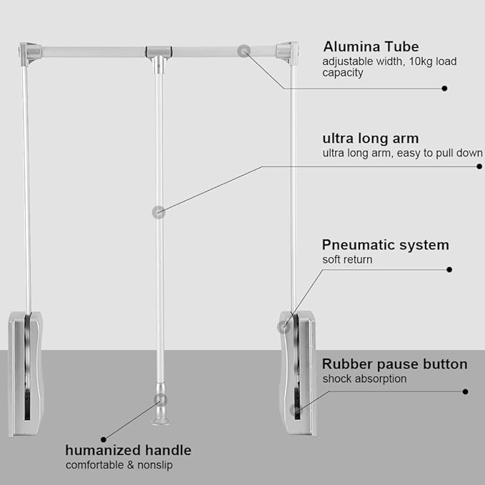 Pull Down Closet Rod, Adjustable Wardrobe Organizer Clothing Rail For Hanging Clothes Heavy Duty Clothes Rod Hanger Soft Retu