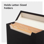 SMEAD Flip Top File Box, 10" x 3.7" x 13", Black Natural Linen, Gold Metal Nameplate (70233)