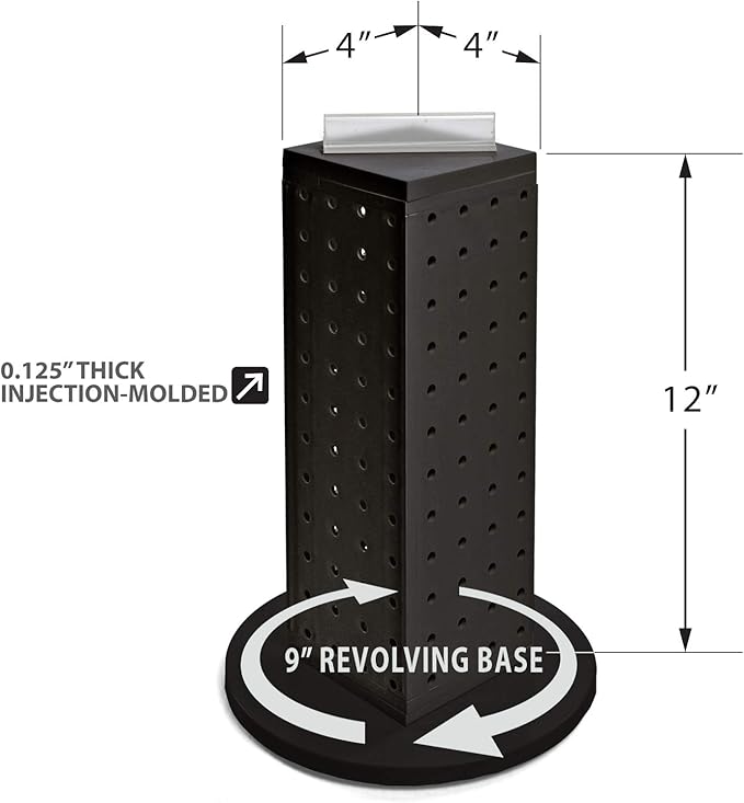Azar 700220-BLK Pegboard 4-Sided Revolving Counter Display, Black Solid Color